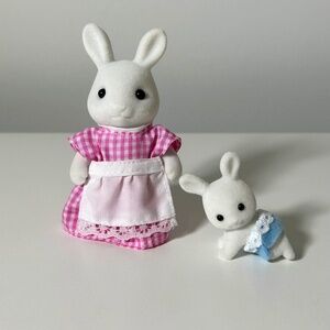 Vintage 90s Calico Critters Snow Warren Rabbits Mom & Baby (OA2)